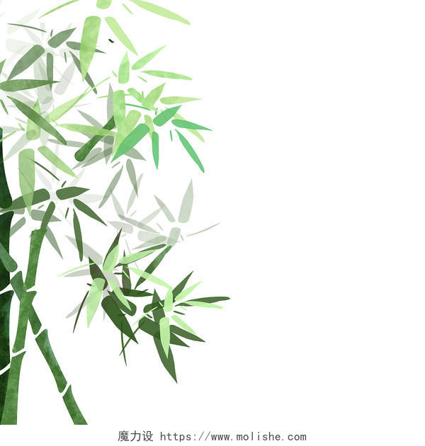 国画绿色古风水墨意境风景竹子水彩水墨竹子元素